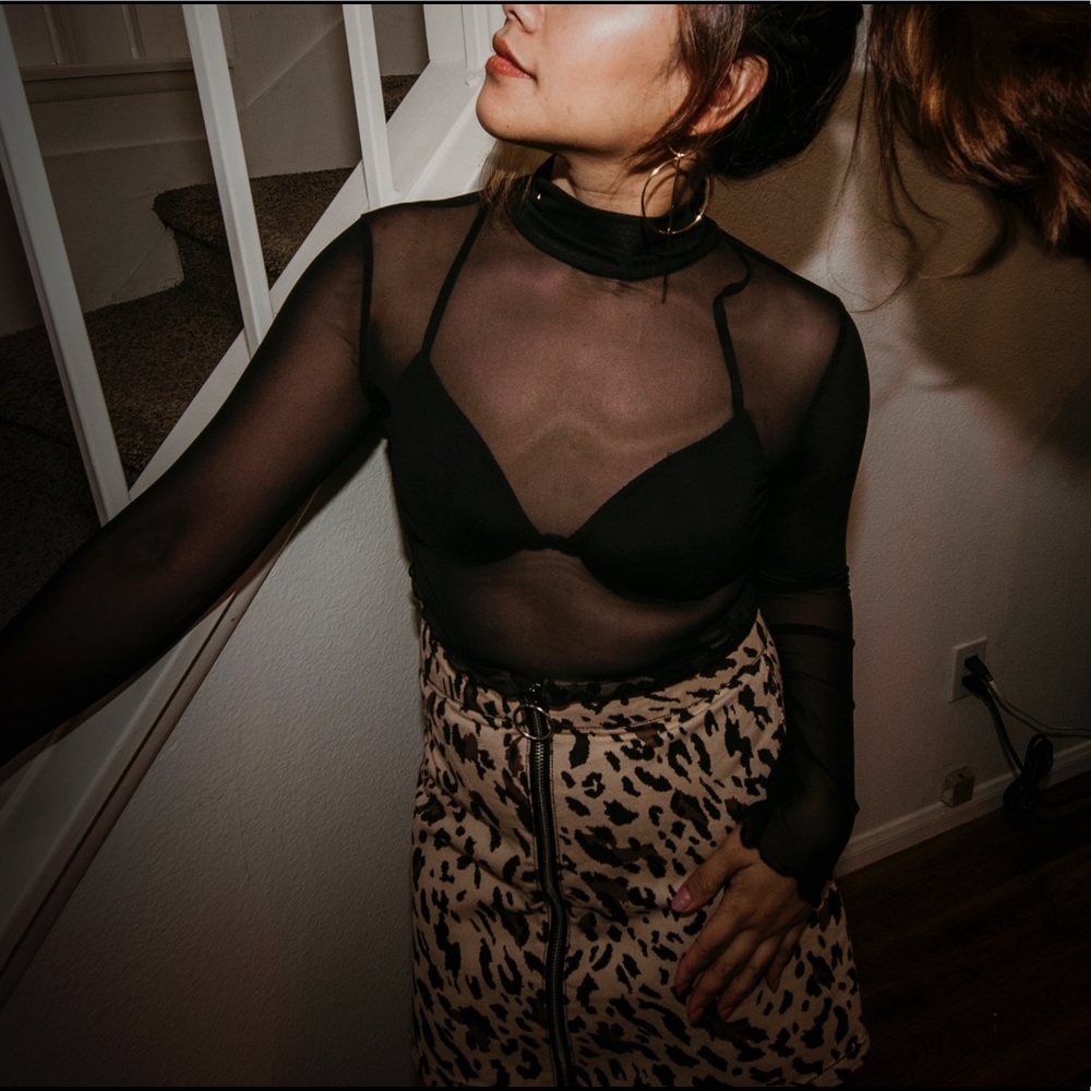 Black Sheer Mesh Crop Top